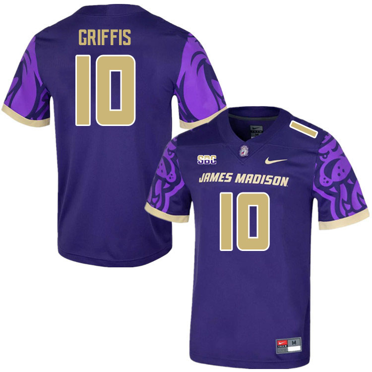 Men-Youth #10 Brett Griffis James Madison Dukes College Football Jerseys Stitched Sale-Purple